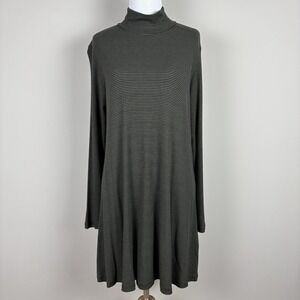 Comfy USA Tunic Top Womens XL Green Black Stripe Mock Neck Lagenlook Flowy Knit